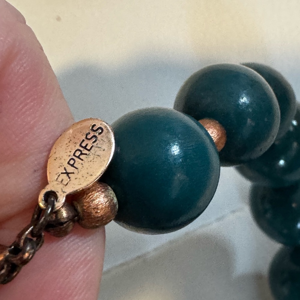 Vintage Y2K Express Teal and Copper Beaded Necklace - Picture 3 of 3